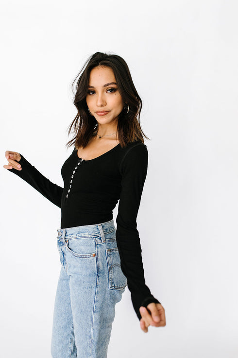 Love Lines Ribbed Top// Black